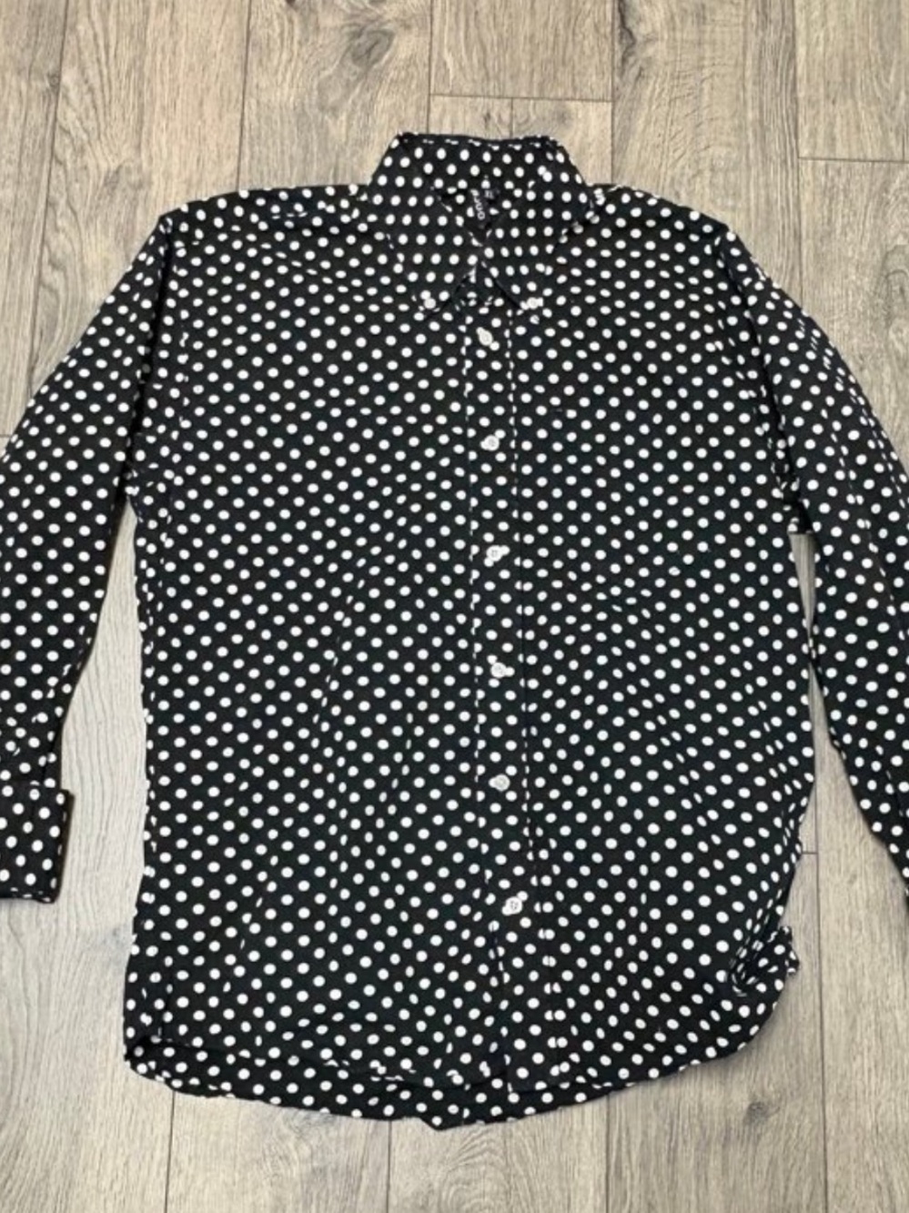 Black & white polka dot button down shirt
